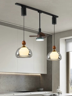 意式餐厅吊灯可升降可悬停轨道风扇灯可移位三头餐桌玻璃岛台吊灯