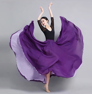 复古风飘逸双层双面可穿720度舞蹈中国风仙女气质半身大摆裙长裙