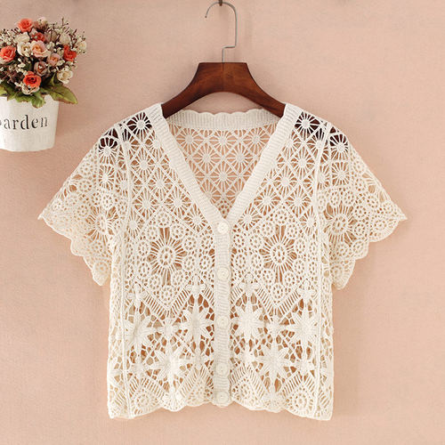 镂空短款开衫女裙子外搭短袖上衣