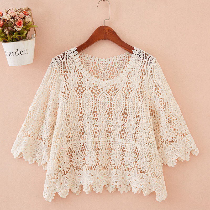 中袖罩衫女夏天薄款小外搭宽松防晒外穿外套秋季短款针织镂空上衣