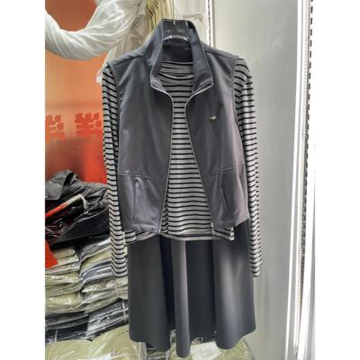 时尚休闲复古工装套装裙女2025秋季韩版马甲条纹上衣半身裙三件套