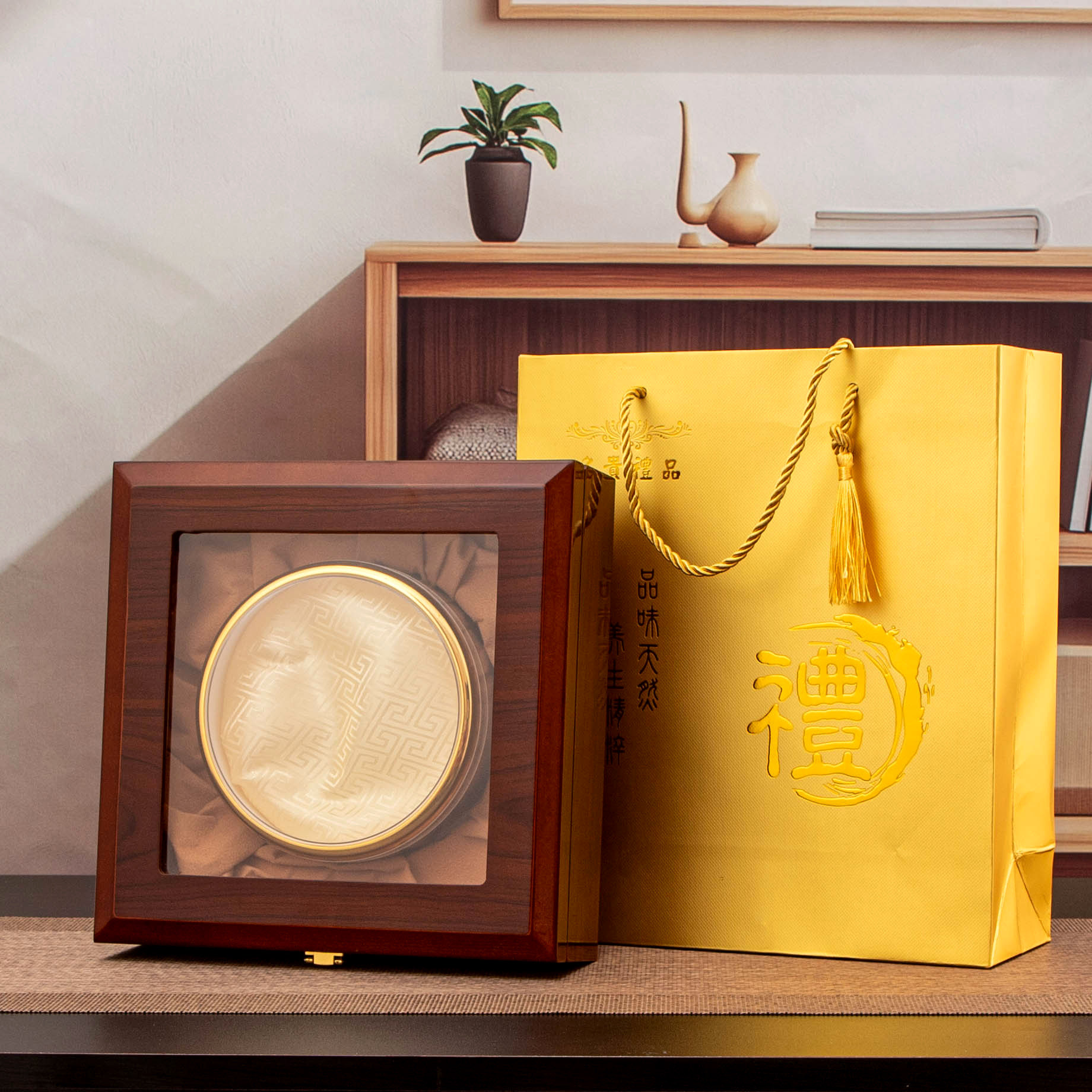 通用高档燕窝包装盒开窗钢琴烤漆虫草鱼胶羊肚菌木盒海参鲍鱼礼盒