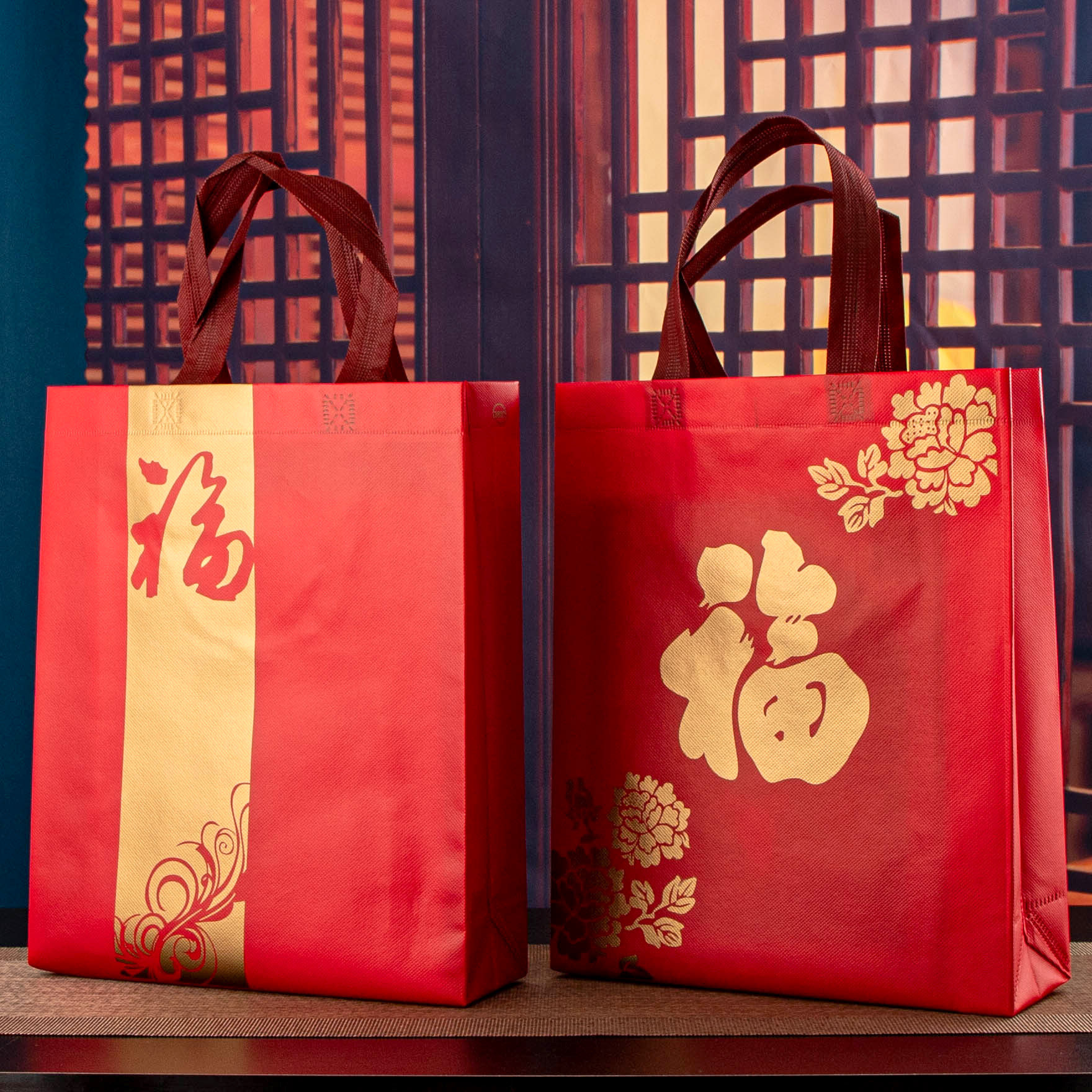 包邮节日酒红色无纺布袋礼品袋喜庆送礼福字婚庆环保购物袋子回礼