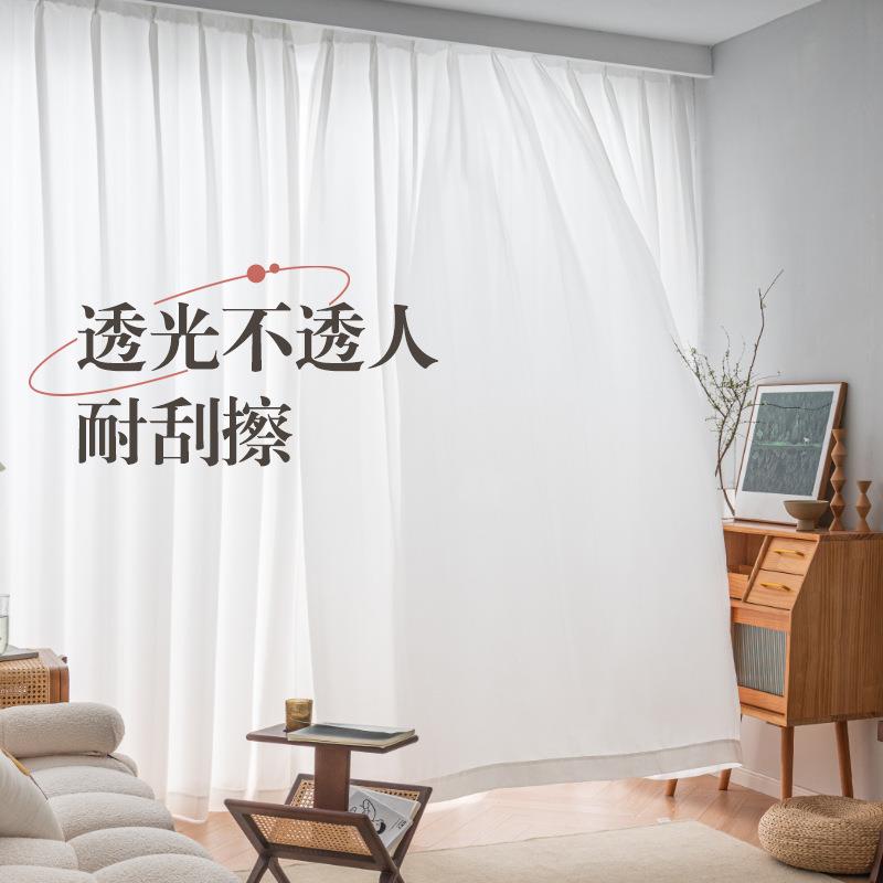 飘窗免打孔上下穿杆纱帘绷纱玻璃门帘魔术贴内开窗美式隔断帘窗帘