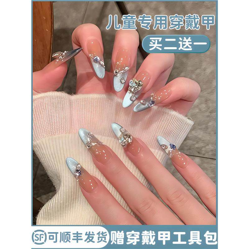 儿童穿戴甲女童2025新年款学生假美指甲贴片显白中长短款10岁96岁