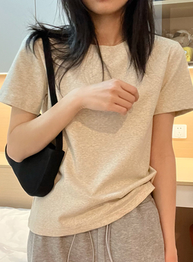 基础款正肩棉质圆领短袖T恤女夏季修身显瘦紧身打底衫气质上衣春