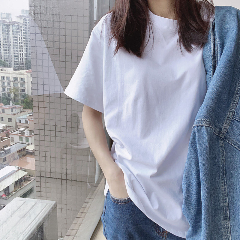 白色t恤女短袖棉质打底衫纯白内搭T桖网红宽松夏春装2022款圆领潮