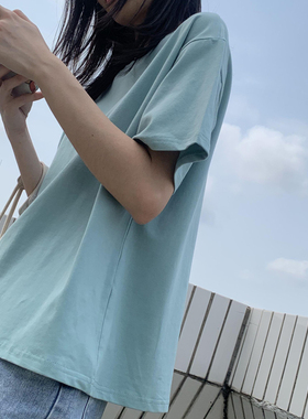 ins网红蓝色超火短袖t恤女夏季2024新款韩版潮宽松百搭半袖上衣服