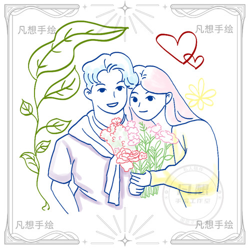 彩色线条风手绘微信头像定制设计约稿真人照片转卡通漫画画像