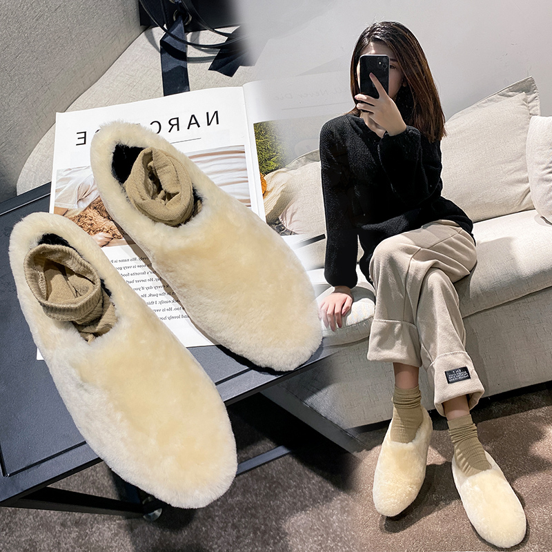 白色女冬外穿羊羔毛加绒孕妇棉鞋