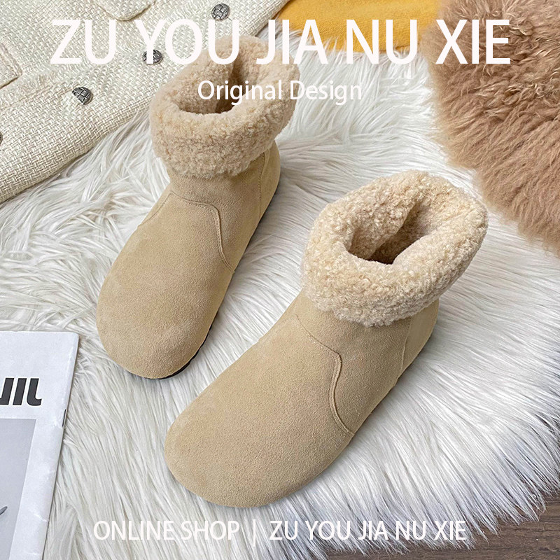 羊羔毛真皮内增高两穿勃肯短靴女平底西部堆堆靴大码女靴41到43冬,女鞋,时尚雪地靴,淘宝优惠券,粉丝福利购,淘宝优惠卷