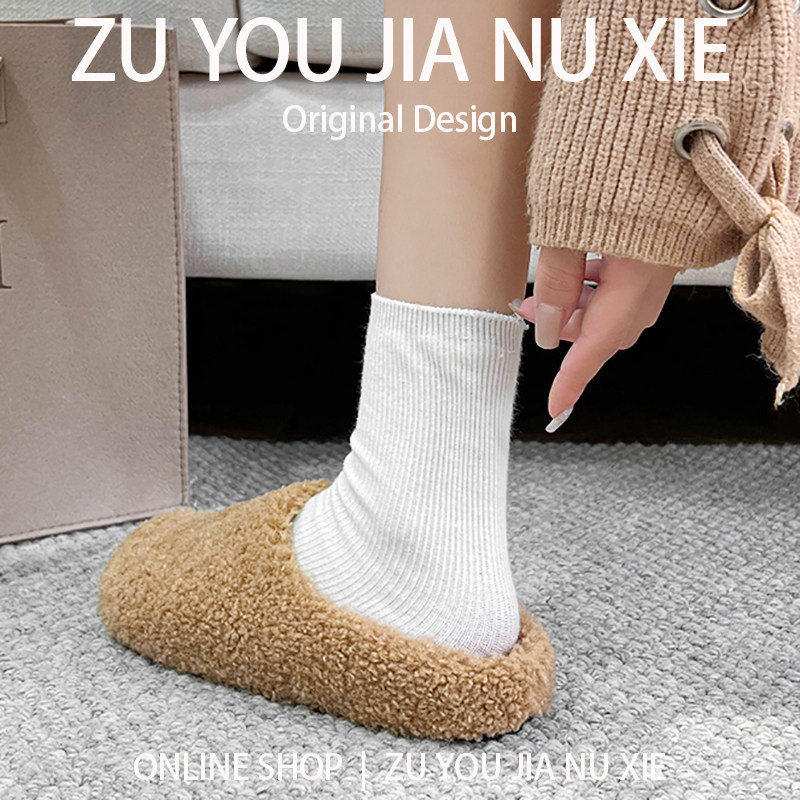 加绒羊羔毛包头毛毛半拖鞋女冬外穿一脚蹬懒人鞋大码女鞋41到43