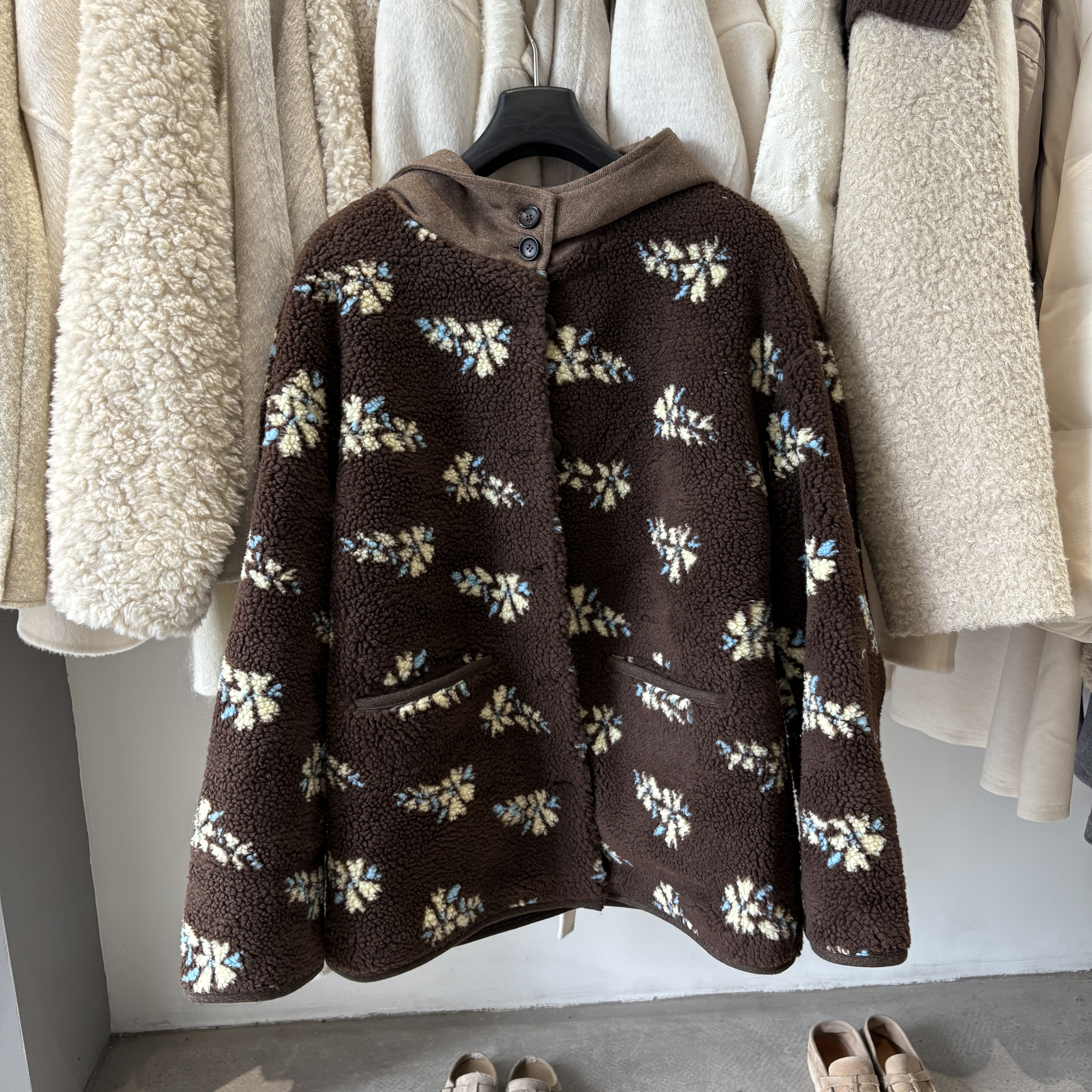 欧洲站百搭宽松单排扣连帽外套