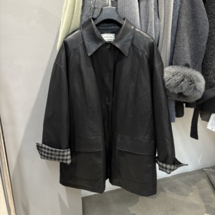 百搭翻领单排扣宽松显瘦羽绒皮衣外套 时尚 韩国东大门2025冬季 新款