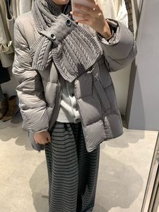 设计感圆领围巾90绒泡芙加厚中长款 正品 时尚 新款 女羽绒服 2025冬季