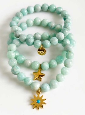 A货天河石多圈手链多吊坠配饰Talbots弹力石头手串清新度假饰品