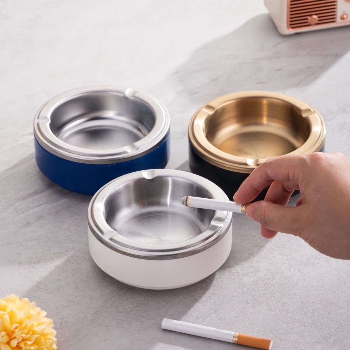 烟灰缸不锈钢塑料大号创意双层家用客厅办公室宾馆防摔时尚烟缸