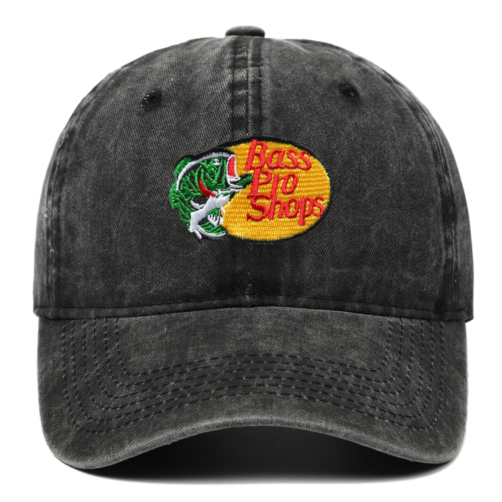 2024新款Bass pro shops刺绣水洗棒球帽户外钓鱼破洞遮阳帽
