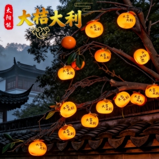 太阳能桔子柿子灯笼春节过年挂树上 饰灯户外阳台氛围灯 彩灯串装
