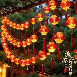新年装饰灯户外庭院挂树上的小红灯笼太阳能小彩灯闪灯串灯气氛灯