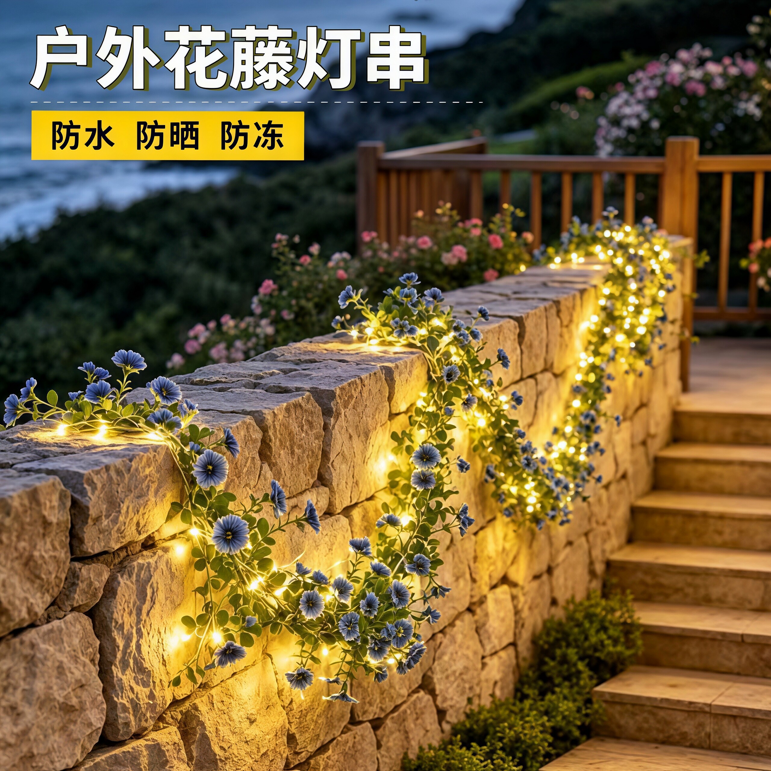太阳能花藤装饰灯串小彩灯户外防水庭院花园阳台围栏杆布置氛围灯