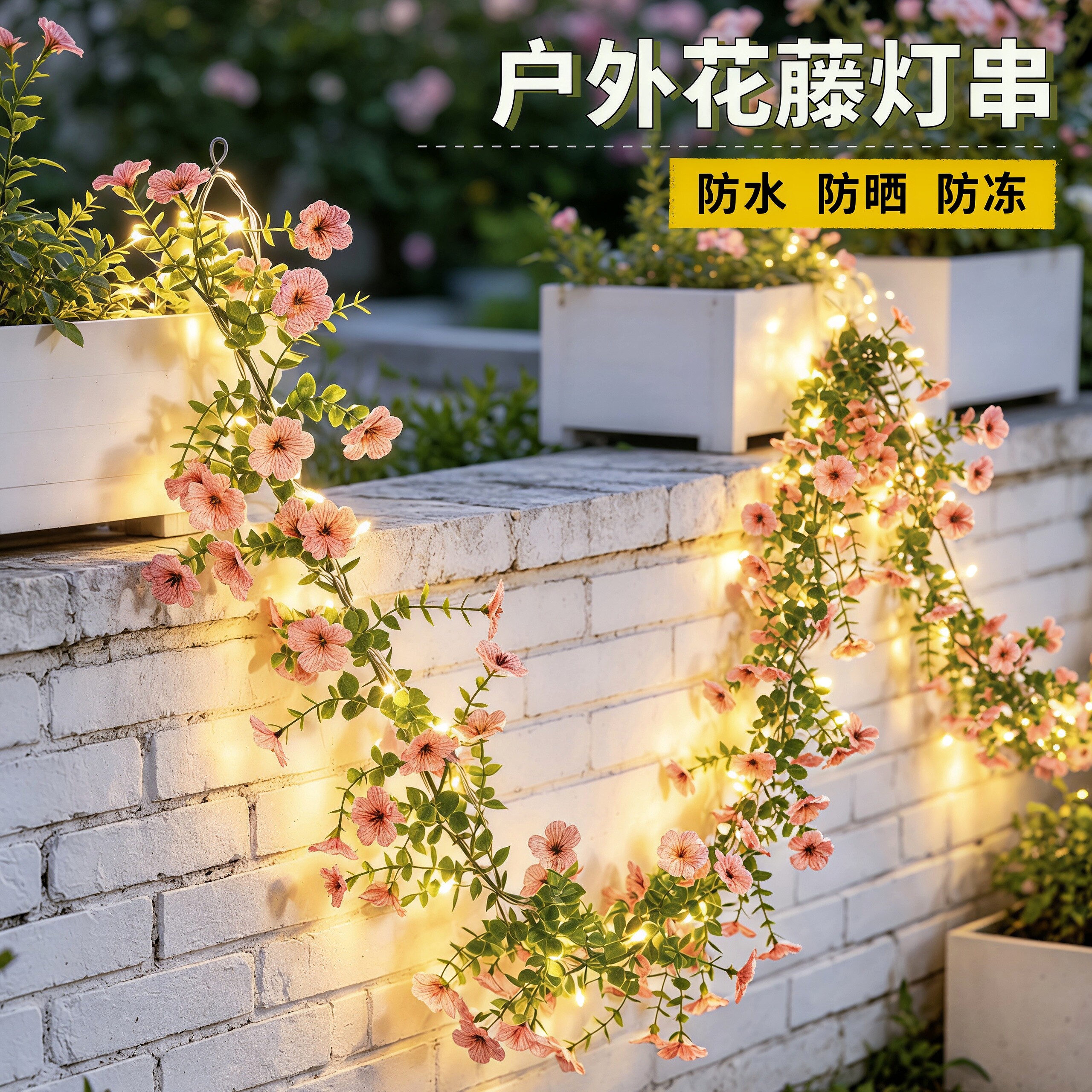 藤条灯玫瑰花灯串装饰氛围灯防水