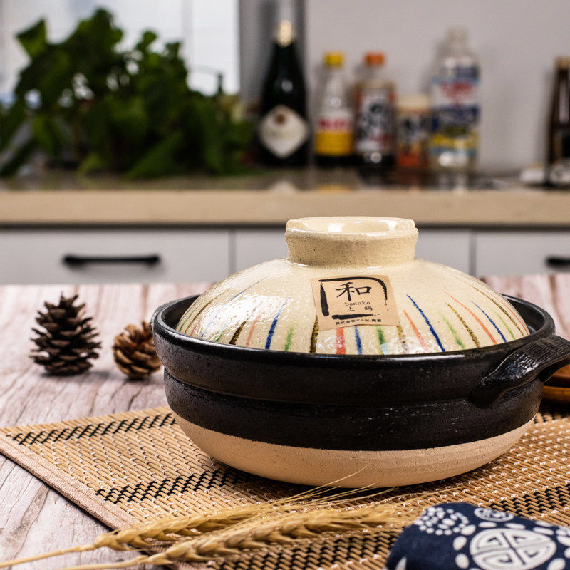 万古烧日本进口土锅黑十草陶土砂锅家用燃气日式煲仔饭锅熬粥炖锅