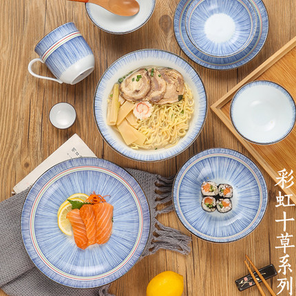 日本进口彩虹十草釉下彩餐具盘子