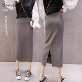 弹力针织直筒半身裙女中长款 一步裙子秋冬 休闲包臀毛线裙高腰大码