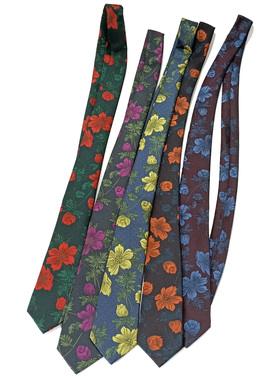 复古国风刺绣提花大花朵手打长领带无性别大红金黄紫色高密度涤丝