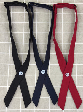 泰式制服领结女学生可爱十字交叉细长窄小纯色藏青红色黑色学院风