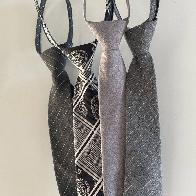 领带男拉链灰色素面休闲条纹棉质学生女摩登个性黑白腰果花纹涤丝