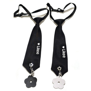 黑白色金属花朵小领带男童免打短款百搭潮酷暗黑帅气手工布标个性