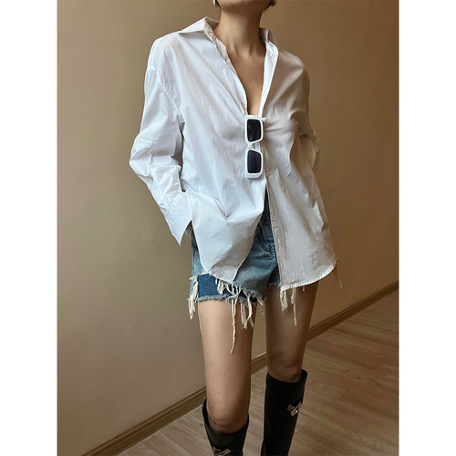 极简宽松长袖白衬衫女港味百搭
