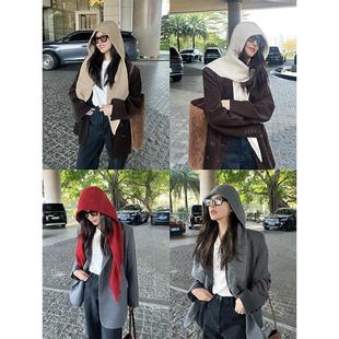 围巾披肩帽子一体加厚保暖针织帽毛线帽韩系氛围感法拉帽针织围脖