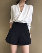 新品 韩版 A字高腰短裤 米米小姐2026夏季 阔腿裤 显瘦百搭休闲褶皱女