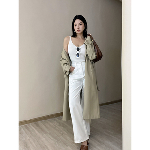 米米小姐秋季高腰直筒极简白色牛仔裤女百搭显瘦显高2023年新品