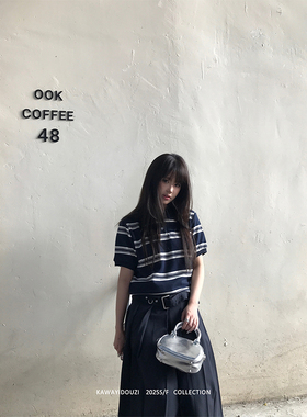 Kawayi豆子【miu系少女】宽松休闲条纹polo衫短袖女薄款短袖