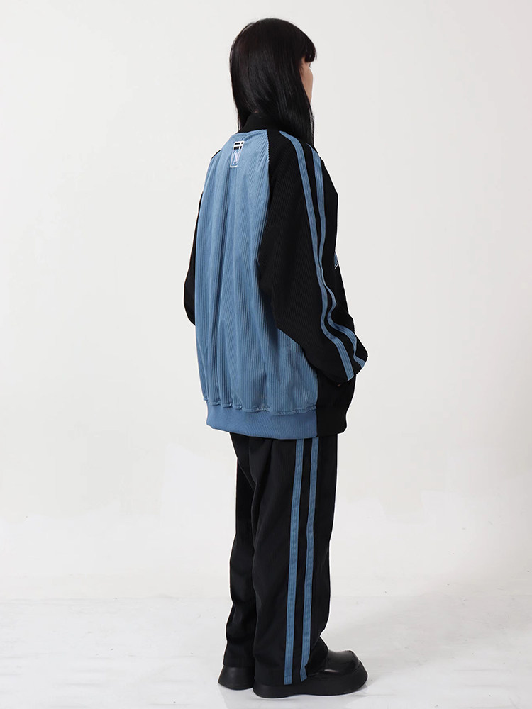 JUMP NEXT 내셔널 트렌디 브랜드 커플 힙합 스트리트 라운드 넥 루즈한 앞면과 뒷면 스플라이싱 핏 가디건 재킷 슈트