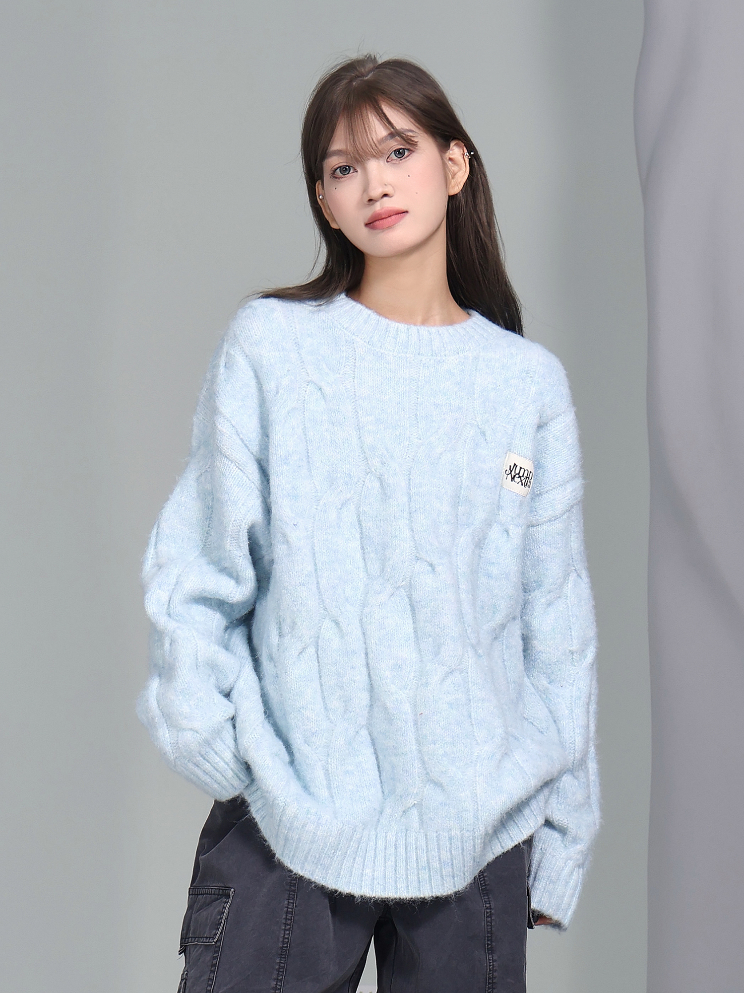 JUMPNEXT彩纱大麻花套头针织衫