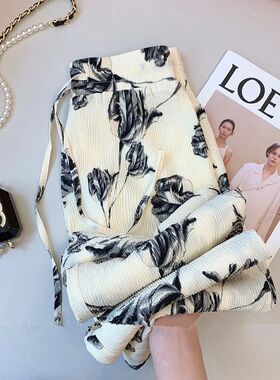 L~6XL大码200斤显瘦国风中式碎花阔腿裤女2025新款夏季小个子长裤