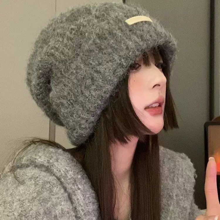 含羊毛秋冬毛绒线堆堆帽大头围百搭休闲冷帽保暖帽子情侣护耳针织