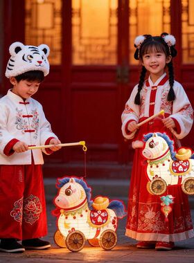 2026新年马年儿童手提发光灯笼年货摆摊diy材料包春节元宵花灯