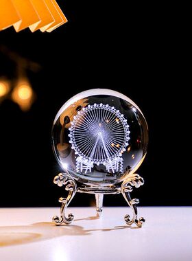 跨境批发3D内雕摩天轮水晶球创意金属底托星系玻璃球外贸工厂直销