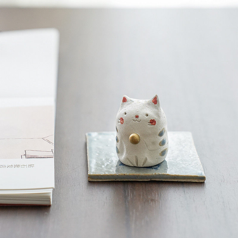 进口手作粗陶猫咪香立日本濑户烧可爱香盘书房桌面祝福摆件送礼物,家居饰品,装饰摆件,淘宝优惠券,粉丝福利购,淘宝优惠卷
