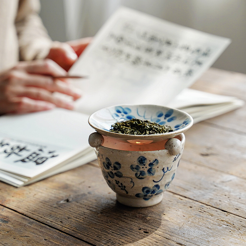 烤茶熏香 日本直采茶叶精油两用香薰炉茶香炉进口濑户烧陶器茶道