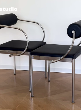 意式极简不锈钢餐椅高级感轻奢中古靠背椅家用单人休闲椅书桌椅子