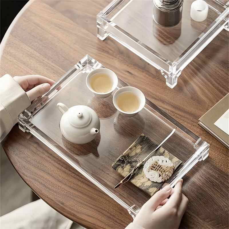 亚克力四方茶盘复古镂空壶承小型