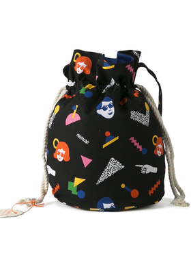 韩国原装进口1537单肩包斜跨包抽绳水桶包30*19cm黑色