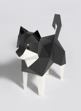 日本原装进口KAKUKAKU手工制作立体拼图益智玩具DIY狗折纸模 黑色